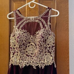 Elegant Burgundy and Gold Kids Dress